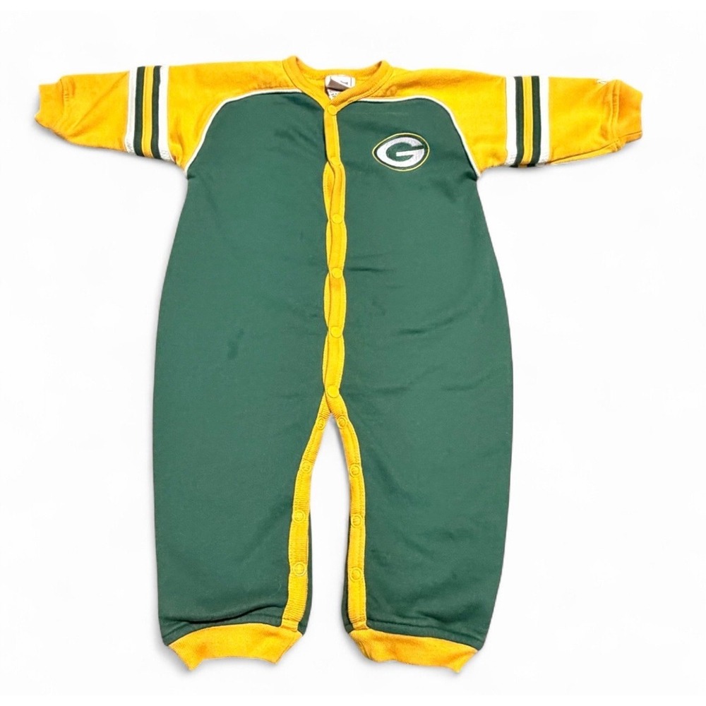 Vintage Green Bay Packers Baby 18M NFL Footless Romper Snap Front Green